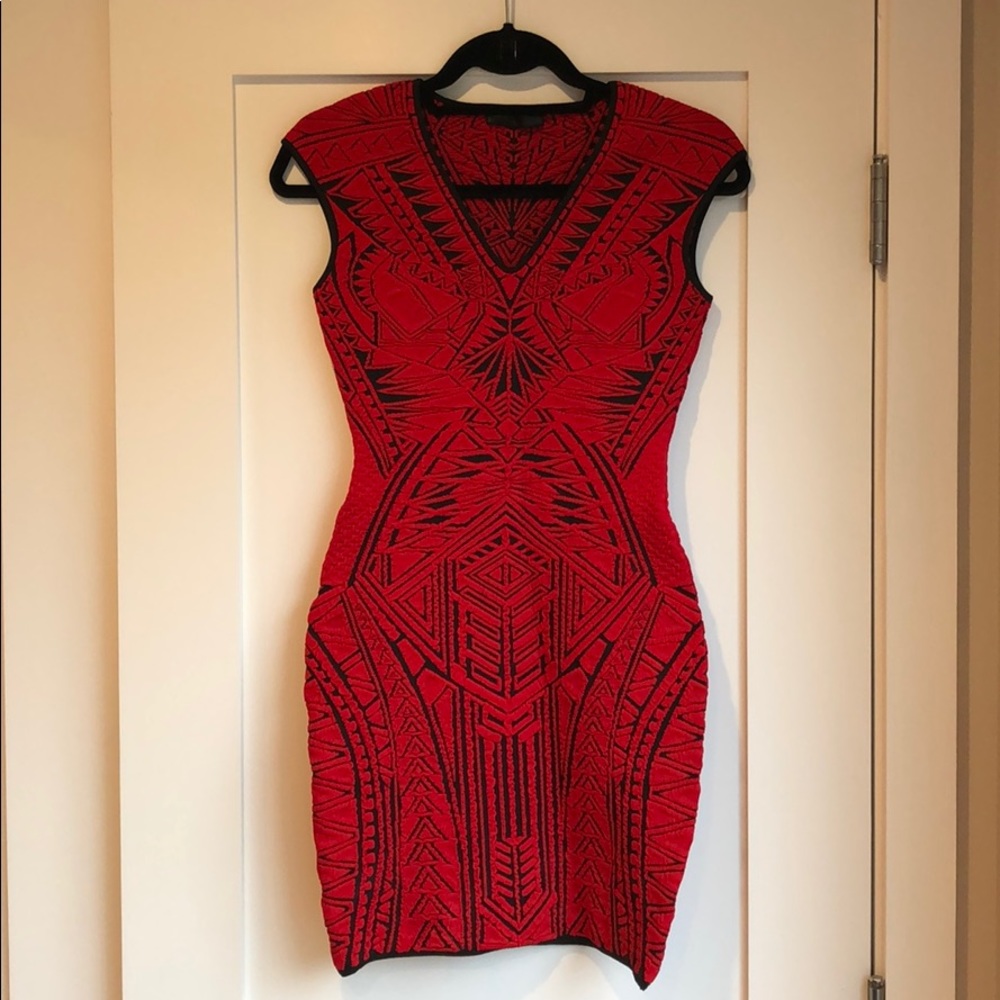RVN Red & Black Jacquard Mini Dress
